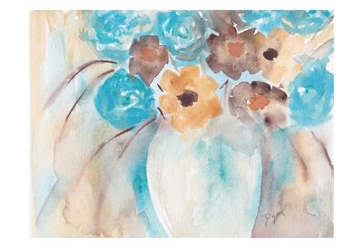 Teal Brown Garden Bouquet Art Print Beverly Dyer Art Com