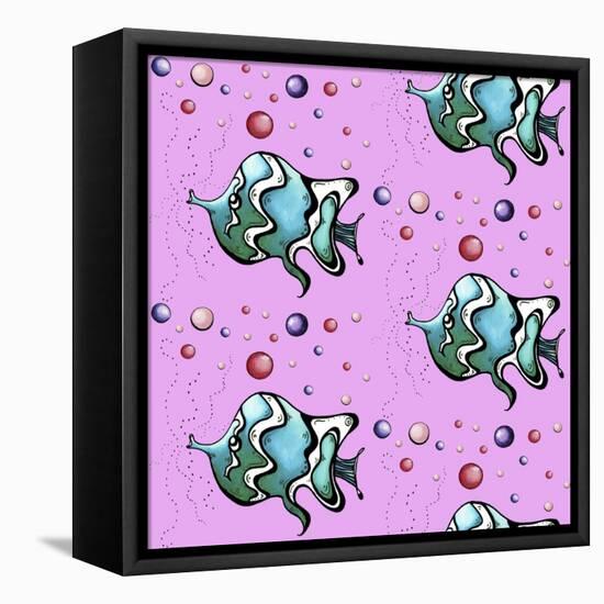 Teal Fish and Bubbles - Pink-Megan Aroon Duncanson-Framed Premier Image Canvas