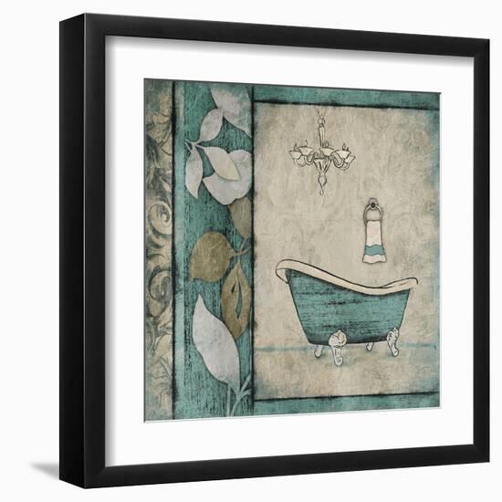 Teal Floral Bath Mate-Jace Grey-Framed Art Print