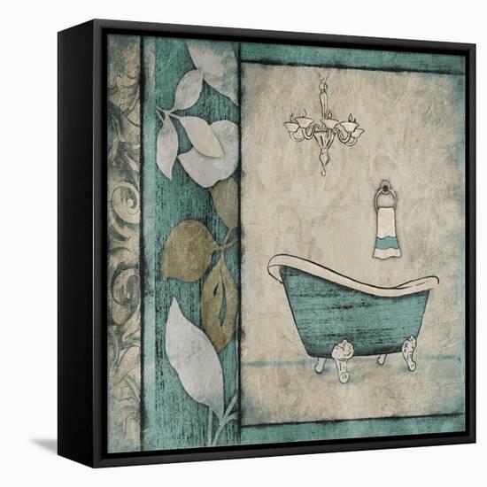 Teal Floral Bath Mate-Jace Grey-Framed Stretched Canvas