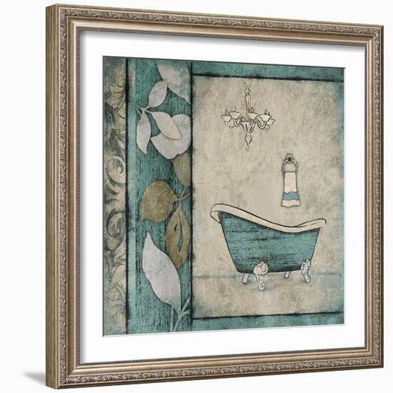 Teal Floral Bath Mate-Jace Grey-Framed Art Print