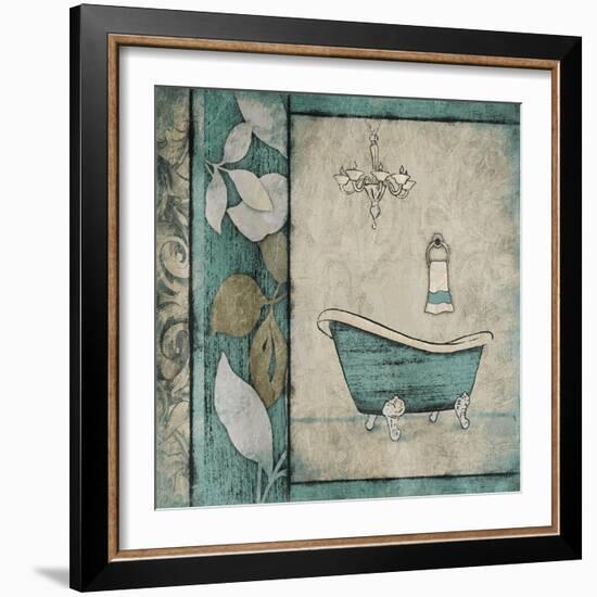 Teal Floral Bath Mate-Jace Grey-Framed Art Print