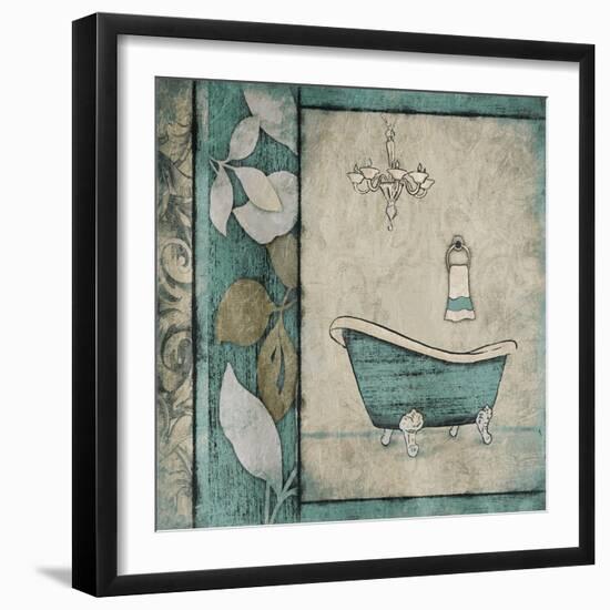 Teal Floral Bath Mate-Jace Grey-Framed Art Print