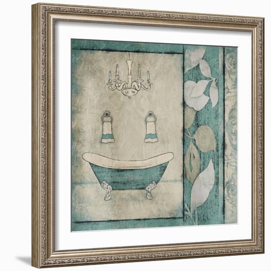 Teal Floral Bath-Jace Grey-Framed Art Print