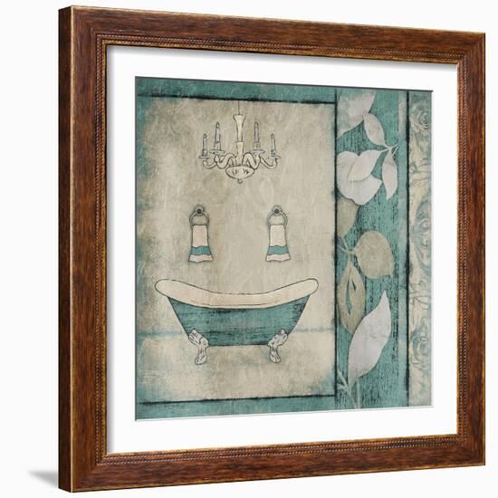 Teal Floral Bath-Jace Grey-Framed Art Print