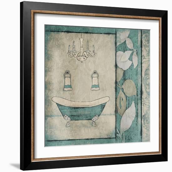 Teal Floral Bath-Jace Grey-Framed Art Print