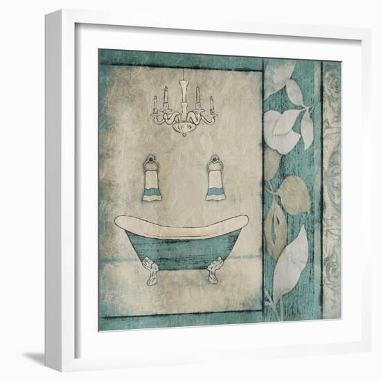 Teal Floral Bath-Jace Grey-Framed Art Print