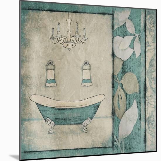 Teal Floral Bath-Jace Grey-Mounted Art Print