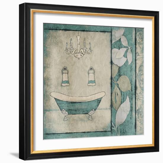 Teal Floral Bath-Jace Grey-Framed Art Print