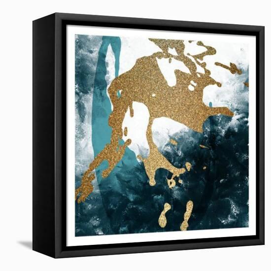 Teal Gold Splash 2-Kimberly Allen-Framed Stretched Canvas