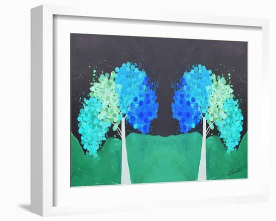 Teal Green Folksy Trees-Ruth Palmer-Framed Art Print