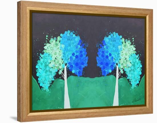 Teal Green Folksy Trees-Ruth Palmer-Framed Stretched Canvas