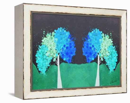 Teal Green Folksy Trees-Ruth Palmer-Framed Stretched Canvas