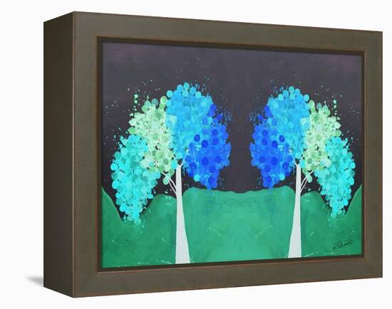 Teal Green Folksy Trees-Ruth Palmer-Framed Stretched Canvas