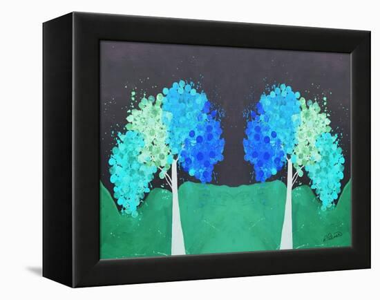 Teal Green Folksy Trees-Ruth Palmer-Framed Stretched Canvas