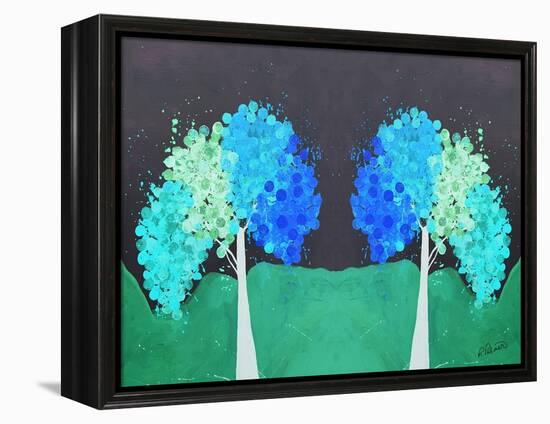 Teal Green Folksy Trees-Ruth Palmer-Framed Stretched Canvas