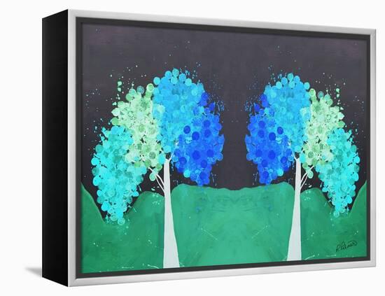 Teal Green Folksy Trees-Ruth Palmer-Framed Stretched Canvas