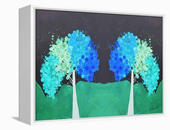 Teal Green Folksy Trees-Ruth Palmer-Framed Stretched Canvas