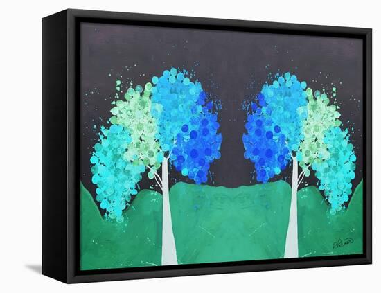 Teal Green Folksy Trees-Ruth Palmer-Framed Stretched Canvas