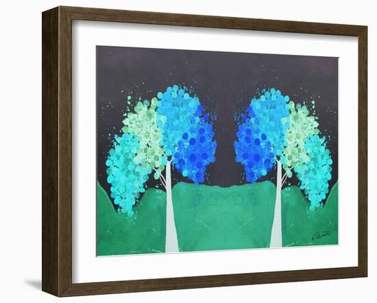 Teal Green Folksy Trees-Ruth Palmer-Framed Art Print