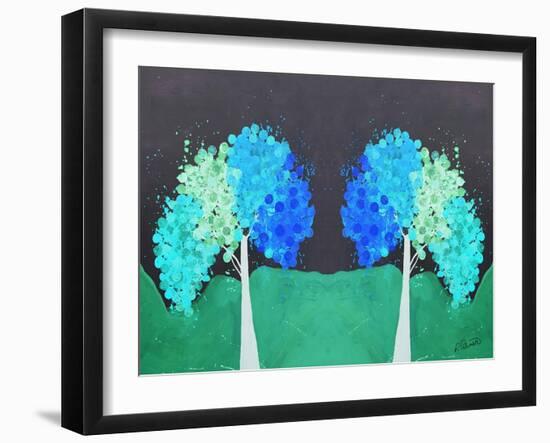 Teal Green Folksy Trees-Ruth Palmer-Framed Art Print