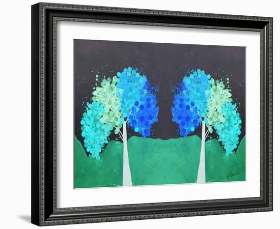 Teal Green Folksy Trees-Ruth Palmer-Framed Art Print