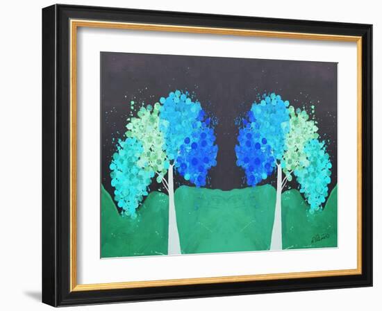 Teal Green Folksy Trees-Ruth Palmer-Framed Art Print