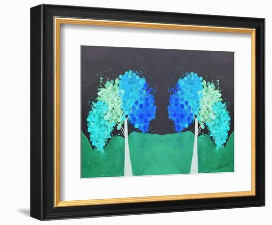 Teal Green Folksy Trees-Ruth Palmer-Framed Art Print