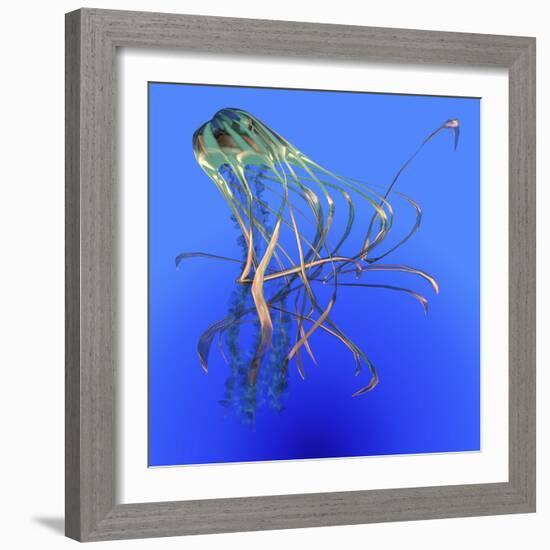 Teal Jellyfish Illustration-Stocktrek Images-Framed Art Print