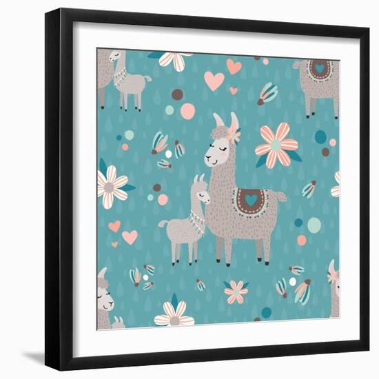 Teal Mama Llama Pattern-Lisa Norris Artworks-Framed Premium Giclee Print