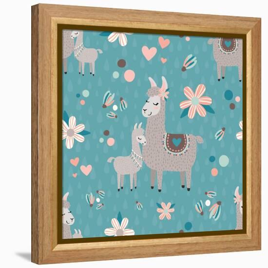 Teal Mama Llama Pattern-Lisa Norris Artworks-Framed Stretched Canvas