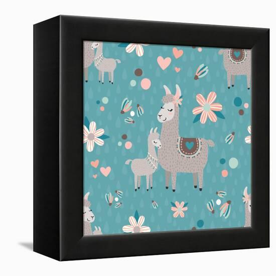 Teal Mama Llama Pattern-Lisa Norris Artworks-Framed Stretched Canvas