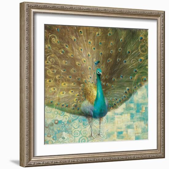 Teal Peacock on Gold-Danhui Nai-Framed Art Print