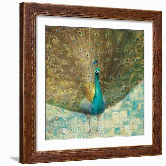 Teal Peacock on Gold-Danhui Nai-Framed Art Print