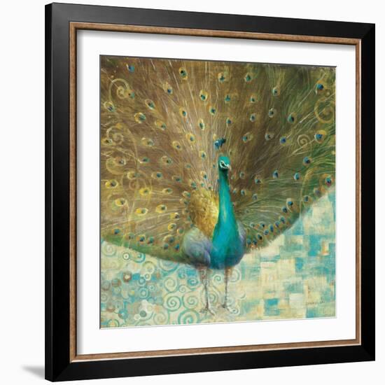 Teal Peacock on Gold-Danhui Nai-Framed Art Print