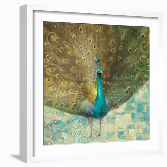 Teal Peacock on Gold-Danhui Nai-Framed Art Print