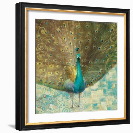 Teal Peacock on Gold-Danhui Nai-Framed Art Print