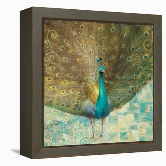 Teal Peacock on Gold-Danhui Nai-Framed Stretched Canvas