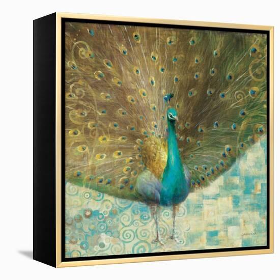 Teal Peacock on Gold-Danhui Nai-Framed Stretched Canvas