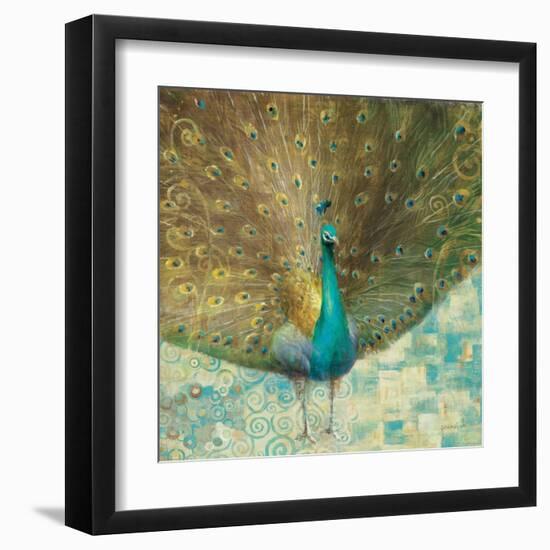 Teal Peacock on Gold-Danhui Nai-Framed Art Print