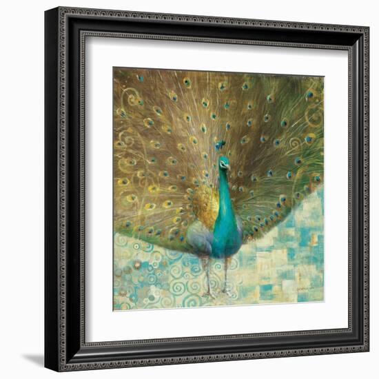 Teal Peacock on Gold-Danhui Nai-Framed Art Print