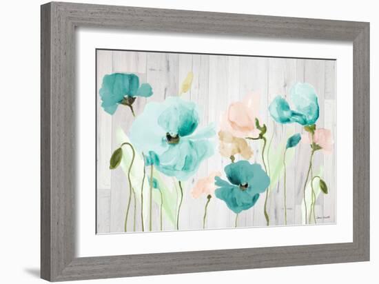 Teal Poppies on Wood-Lanie Loreth-Framed Premium Giclee Print