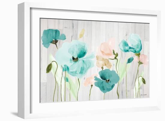 Teal Poppies on Wood-Lanie Loreth-Framed Premium Giclee Print