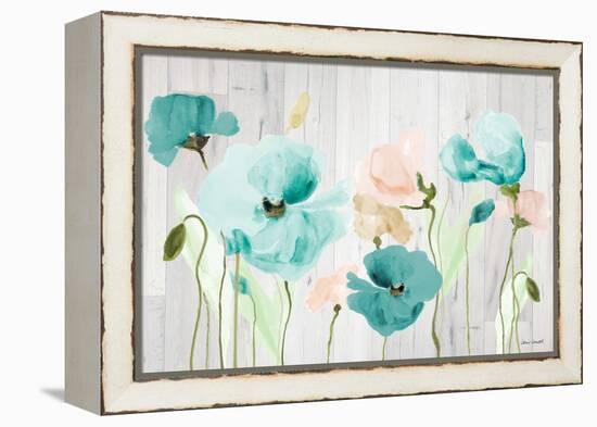 Teal Poppies on Wood-Lanie Loreth-Framed Stretched Canvas