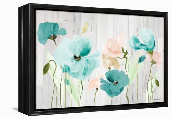 Teal Poppies on Wood-Lanie Loreth-Framed Stretched Canvas