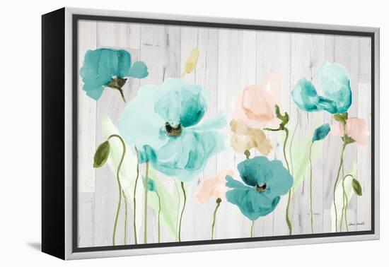 Teal Poppies on Wood-Lanie Loreth-Framed Stretched Canvas