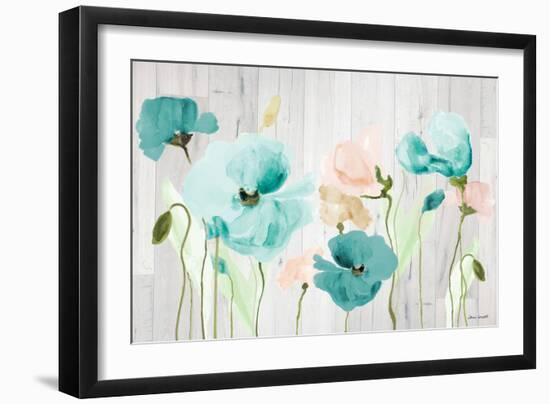 Teal Poppies on Wood-Lanie Loreth-Framed Art Print