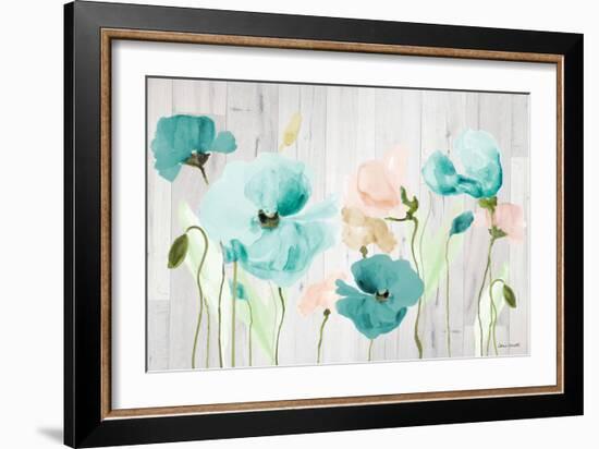 Teal Poppies on Wood-Lanie Loreth-Framed Art Print