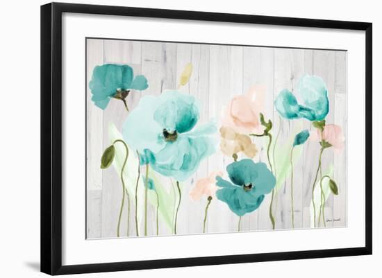 Teal Poppies on Wood-Lanie Loreth-Framed Art Print