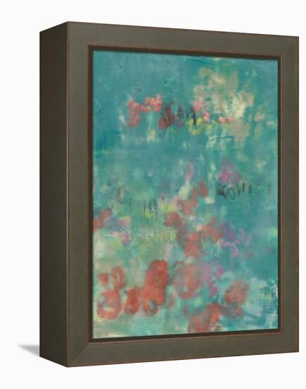 Teal Rose Garden II-Jennifer Goldberger-Framed Stretched Canvas